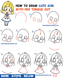How to draw cartoon characters step by step.people and cartoon character of different kinds from disney are being loved by kids. How To Draw A Cute Cartoon Girl Chibi Sticking Her Tongue Out Easy Step By Step Drawing Tutorial For Kids How To Draw Step By Step Drawing Tutorials Cute Cartoon