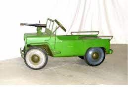 Army Jeep Pedal Car Green Repaint Over Original Arm Green Body Replacement Rear Wheel Measures 40 In Length Pedal Cars Toy Pedal Cars Vintage Pedal Cars
