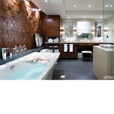 Mix of warm wood cabinetry with cool tile flooring and shower is a bathroom marriage made in heaven! Homefurnishings Com Candice Olson On Bathroom Lighting Design