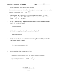 6 04a 04b Momentum And Impulse Wkst Key