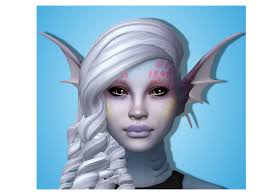 A sim with long black hair and rabbit ears cc stands in a well. Maxis Match Cc World Tekri Siren Ears Big Spiny Pierced Fish