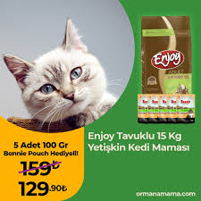 Enjoy Tavuklu 15 Kg Yetiskin Kedi Mamasi 5 Adet Bonnie 100 Gr Pouch Hediyeli