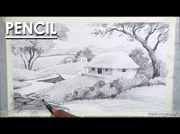 Landscape Drawing In Pencil Indian Village Pencil Shading Techniques Youtube Landscape Drawings Landscape Pencil Drawings Pencil Shading Techniques