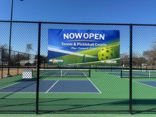 Two tennis courts and six pickleball courts at Bewley Park in McGregor, TX