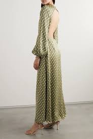 Army Green Fez Open Back Polka Dot Satin Maxi Dress Racil Maxi Dress Satin Maxi Dress Dresses