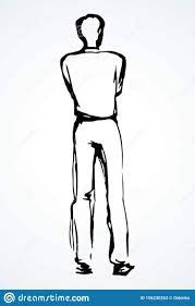 A Man Stands And Looks Into The Distance The View From The Back Vector Drawing Stock Vector - Illustration Of Freehan Drawings Silhouette Drawing Outline Art