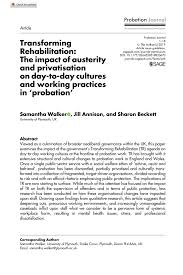 PDF) Transforming Rehabilitation: The impact of austerity and privatisation 