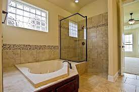 Bathroom Alluring Bathroom With Glass Shower Doorless Featuring Rain Head Shower Combine Black Color Fauc Doorless Shower Shower Remodel Tub To Shower Remodel