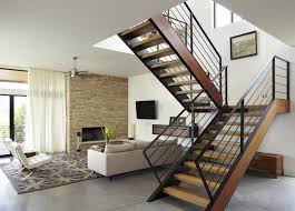 Simple Modern Staircase Design Alongside Modern Wooden Half Landing Stair With Black Iron Hand Stairs Design Modern Stairs Design Interior Stair Railing Design