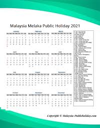 Melaka Holiday Calendar 2021 Public Federal