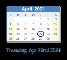 On this day in history: April 22 2021 Calendar With Holidays Count Down Usa