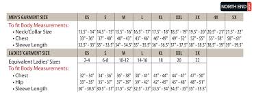 north end size chart