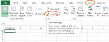 headings missing in excel how to show row numbers column letters