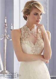 Mori Lee 2675 Trumpet Silhouette Illusion Jewel Neckline Covered Buttons Mermaid High Neck High Neck Wedding Dress Lace Bridal Gown Designer Bridal Gowns