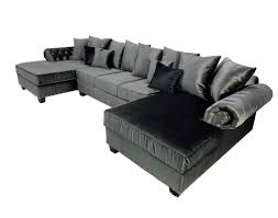 Double Chaise Sectional In Charcoal Glam Velvet With Diamond Tufting Ez Custom Sofas
