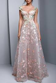 Beside Couture By Gemy Pink Embroidered Floral Evening A Line Ball Gown Poshare Floral Evening Gown Printed Prom Dresses Couture Evening Dress