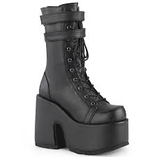 Beware to place your heel on the designated spot, at the back of the paper. Camel 250 Demonia Platform Lace Up Mid Calf Boot Double Straps Black Matte Schuh Grosshandel B2b Dealer For High Heels Wholesale