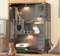 Desara Wooden Cat Villa, Large Cat Enclosure, Indoor Enclosed Cat House