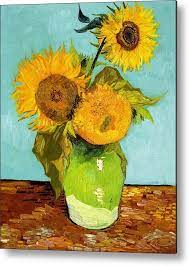 The vincent van gogh gallery: Three Sunflowers In A Vase Metal Print By Vincent Van Gogh