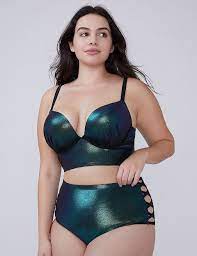 Iridescent Shimmer Swim Longline Bikini Top With Built In Plunge Bra Lane Bryant Longline Bikini Top Longline Bikini Bikini Tops