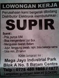 Check spelling or type a new query. Lowongan Kerja Supir Lori Box Kota Batam Lowongan Kerja Batam 2021