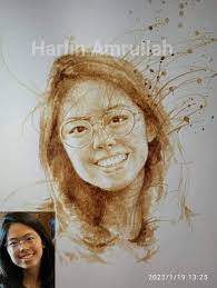Watercolour portrait with coffee painting