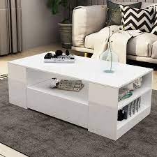 This stunning coffee table can complete your living room and add brightness to your lounge space. Modern Coffee Table 2 Drawers Cabinet Storage Shelf High Gloss Wood Living Room Furniture White Crazy Sales