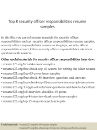 Senior transportation security officer with over 08 years of experience in administration, security, and management. Top 8 Security Officer Responsibilities Resume Samples