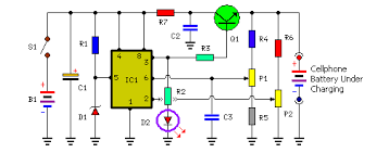 Portable Cellphone Battery Charger Circuit Diagram P1 20k P2 20k R1 390r R2 680r R3 39r 1w R4 27k R5 47k R6 Schema Electrique Electrique Solaire