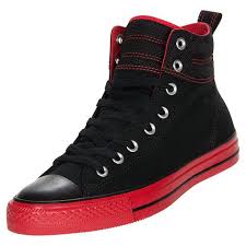 Black And Red Converse High Tops Pin By Randy Jondal On Agony Of Da Feet Converse Men Casual Shoes Shoes