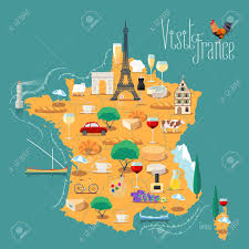 Carte de france, carte routière, départements, régions, plan de ville, cartes anciennes. Carte De France Vector Illustration Isole Ensemble D Icones Avec Le Francais Tour Eiffel Symbole De Paris Croissant Baguette Alpes D Autres Points De Repere Voyage En France Le Concept Clip Art Libres De