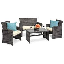 Check spelling or type a new query. Buy Best Choice Products 4 Piece Wicker Patio Conversation Furniture Set W 4 Seats Tempered Glass Table Top Gray Wicker Cream Cushions Online In Turkey B06xhc7h3f