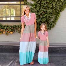 Plus Size Mother Daughter Dresses Family Matching Clothes Short Sleeve Patchwork Striped Elasti Mother Daughter Outfits Mother Daughter Dress Daughters Clothes