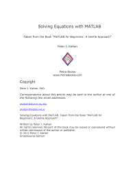 Pdf Solving Equations With Matlab