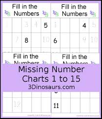 3 Dinosaurs Missing Numbers Chart 1 To 15