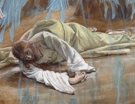 🌘There is a quiet intensity in The Grotto of the Agony, where James Tissot  transforms a biblical moment into something deeply intimate. Painted as  part of his ambitious series on the life
