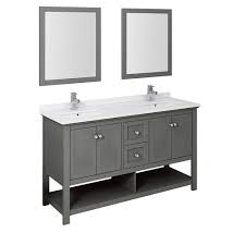 Vanities are constructed from solid hardwood that is available in various finishes and include marble or granite countertops. Fresca Manchester Regal 60 Gray Wood Veneer Traditional Double Sink Bathroom Vanity W Mirrors Overstock 27538310