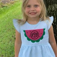 Monogram Watermelon Dress for Baby Toddler Girls One in a Melon Dress  Birthday Dress