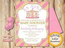 Spanish Baby Shower Invitation Girl Pink And Gold Carousel Etsy Baby Girl Shower Invitations Pink Baby Shower Invitations Lavender Baby Shower Invitations