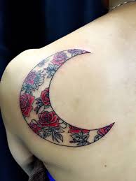 The shapes, the colors, everything is wonderful. Floral Moon Tattoo Red And Black Ink Neck Tattoo Rose Tattoos Tattoos