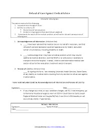 Refusal Of Care Against Medical Advice Pdfsimpli