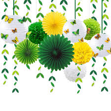 Nicole steriovski is a writer and holiday and event planning expert. Spring Yellow Green Party Decoration Kit Hanging Paper Fans Lanterns Pom Pom Flowers With 3d Butterfly Green Leaves Garland For Birthday Wedding Engagement Baby Shower Theme Party Decorations Supplies Buy Online In