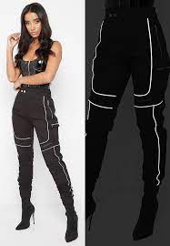 Reflective Piped Cargo Pants Black Maniere De Voir Cargo Pants Outfit Cute Outfits Fashion