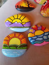 Sun Theme Painted Rocks Rock Painting Ideas Easy Rock Painting Designs Rock Crafts