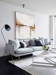 Modern Sleek Gray Living Room Light Gray Sofa Black Floors Living Room Decor Modern Abstract Canvas Wall Art Minimalism Interior