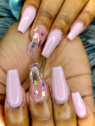 Black And Purple Butterfly Nails Pink Nails With Butterflies Light Pink Nails Pink Nail Art Purple Nails