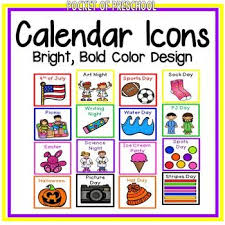 Bright Colorful Calendar Picture Icons Preschool Calendar Classroom Calendar Calendar Math