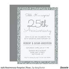 25th Anniversary Surprise Faux Silver Glitter Invitation Zazzle Com Glitter Invitations Silver Glitter Invitations Anniversary Surprise