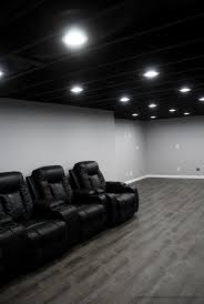 Gray laminate flooring on ceiling. Our Painted Basement Ceiling Black With Photo Examples