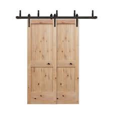 Pacific Entries 48 In X 80 In Rustic Bypass Unf 2 Pnl V Groove Solid Core Knotty Alder Wood Sliding Barn Door With Bronze Hardware Kit Byua2242 4880 10b The Wood Doors Interior Barn Doors